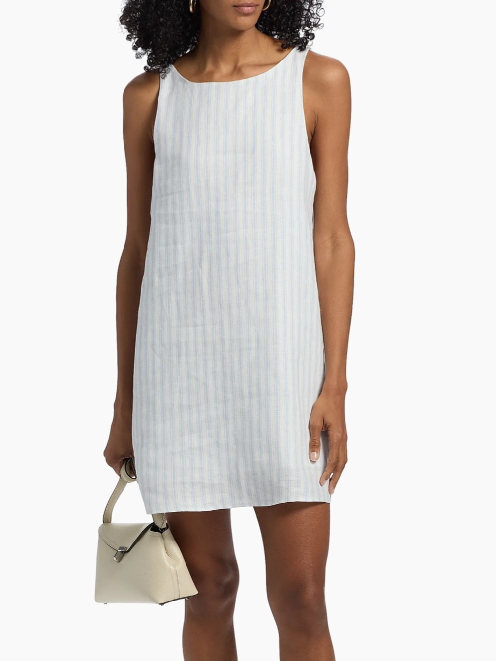 Reformation Jessi Linen Shift Mini Dress Swan Stripe Size 4 Blue White